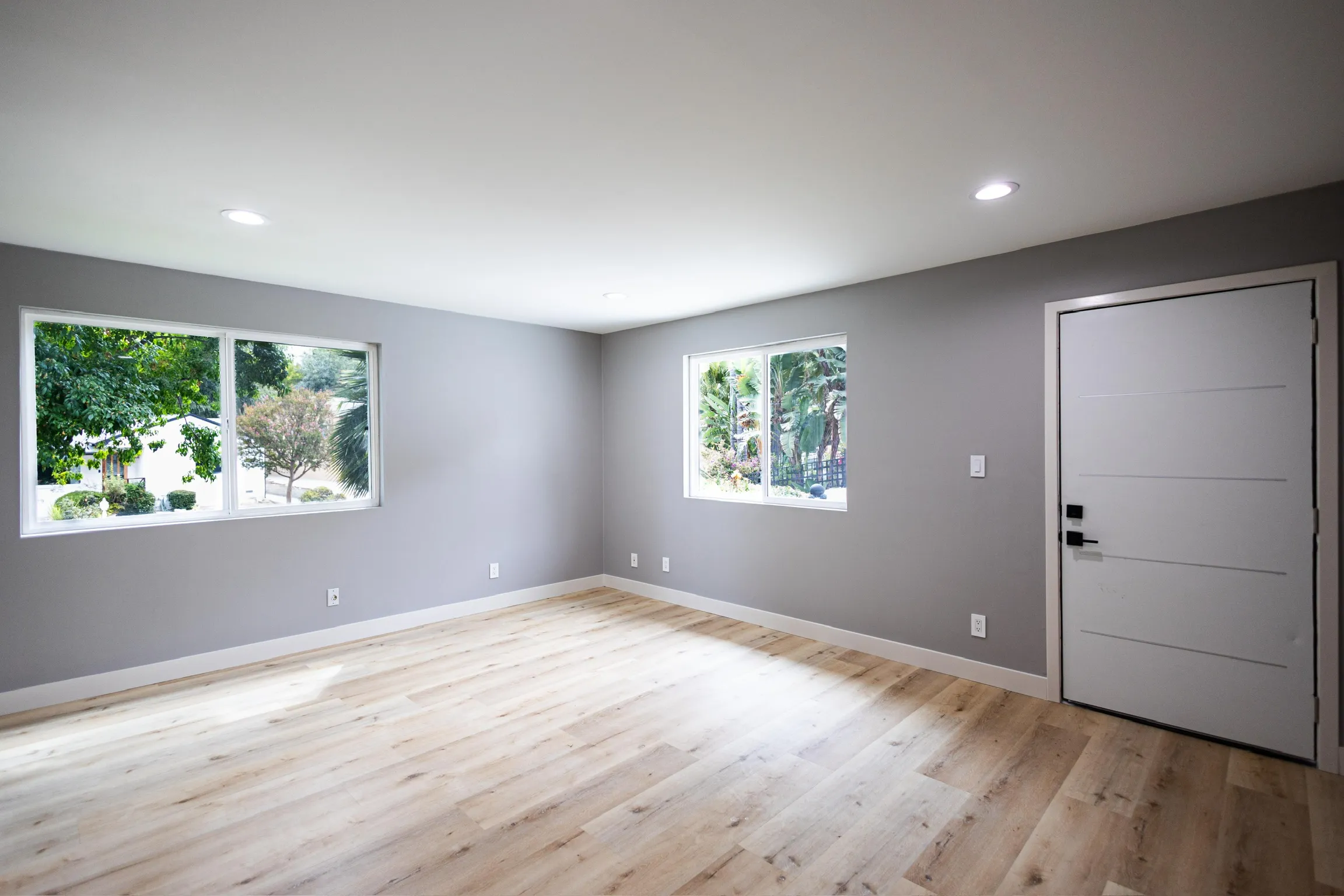 Finished ADU interior with new flooring and entry door