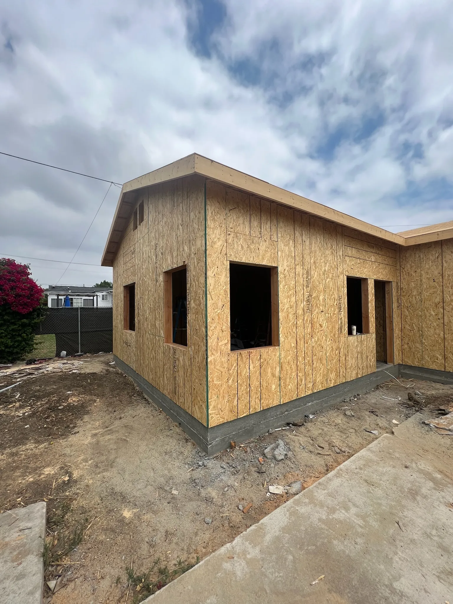 Framed and sheathed structure of a new residential build