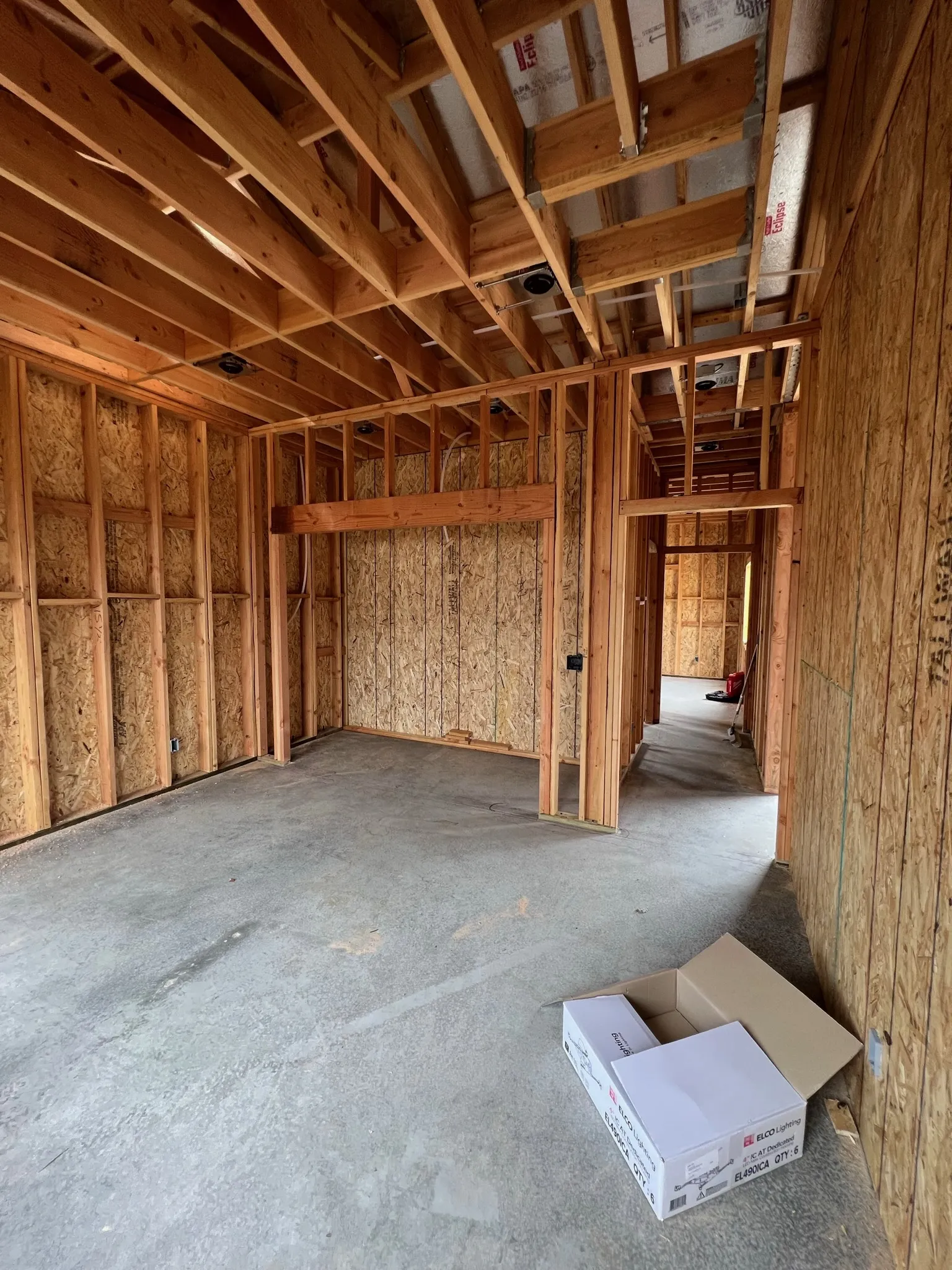 Interior wood framing with window openings